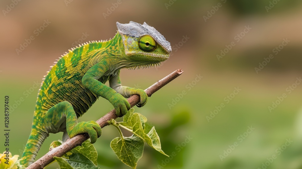 Fototapeta premium Chameleon policy maker advocating for green initiatives in nature animal photography environmental awareness