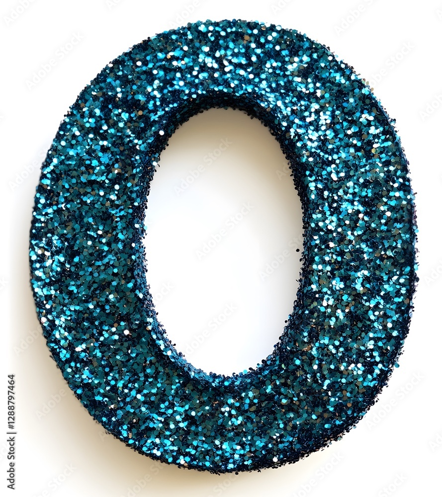 A sparkly glittery blue letter O against a white background A sparkly glittery blue letter O against a white background