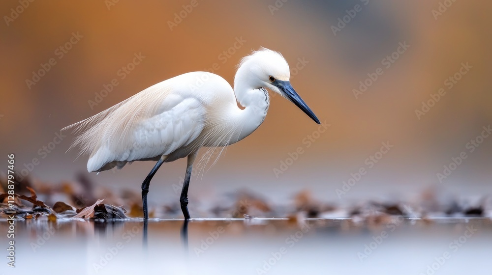 White egret foraging wetland autumn sunset nature White egret foraging wetland autumn sunset nature