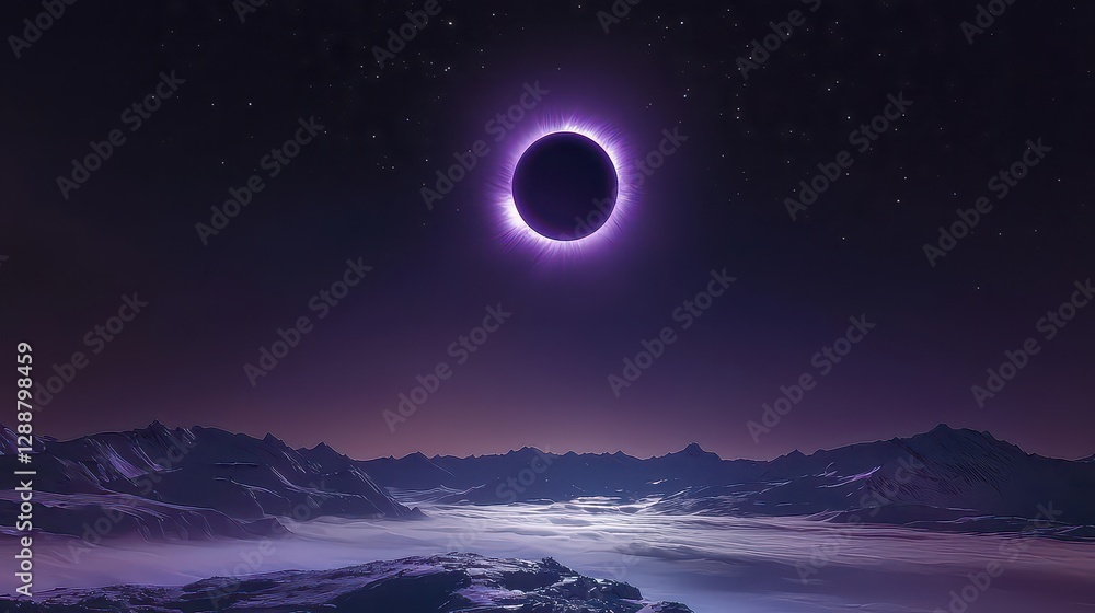 Fototapeta premium A breathtaking deep-space eclipse turns the entire sky into an ocean of shifting purple hues
