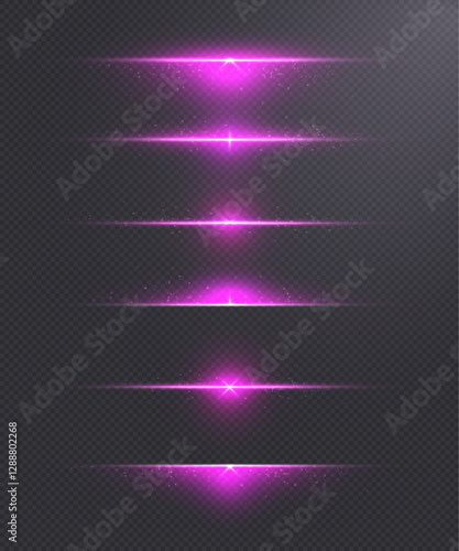 Horizontal bright purple glow, light plowing bright shine light stream of bright star.