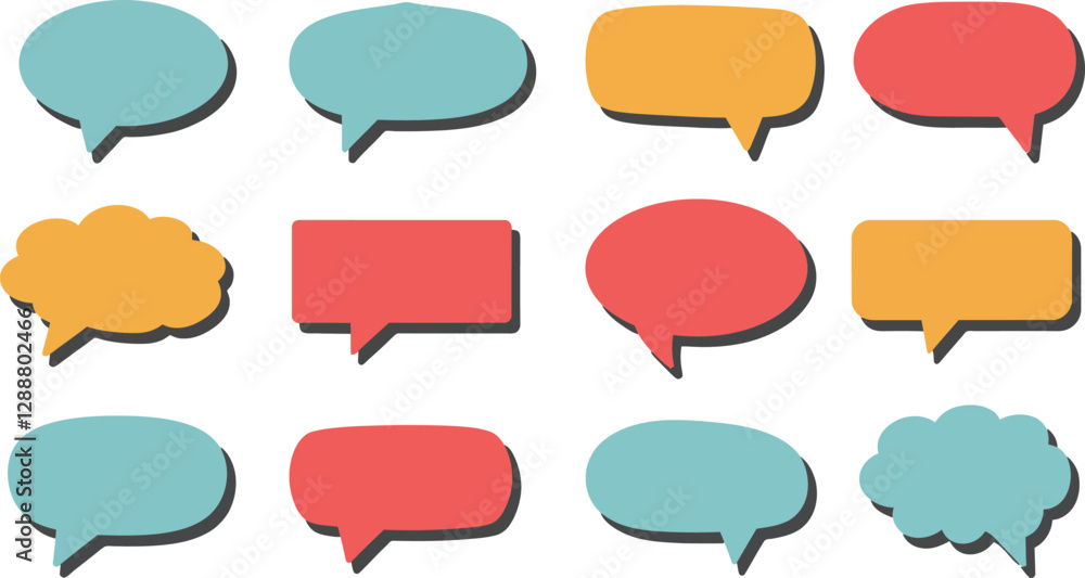 Obraz premium Colorful speech bubbles arranged in a grid pattern on a white background