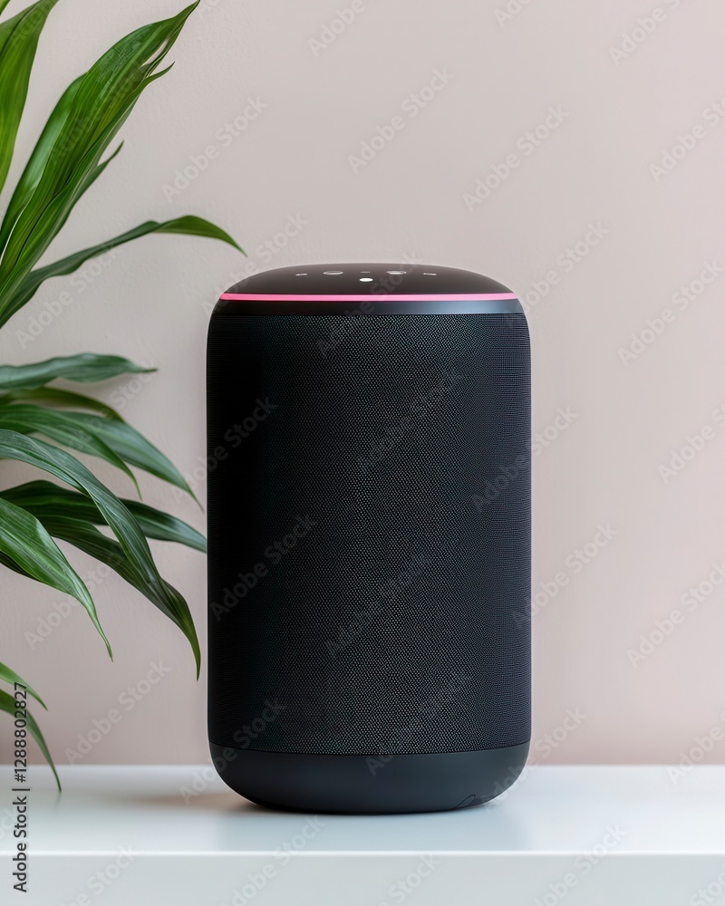 Smart Home Assistant Device with Plant Background for Modern Living Smart Home Assistant Device with Plant Background for Modern Living
