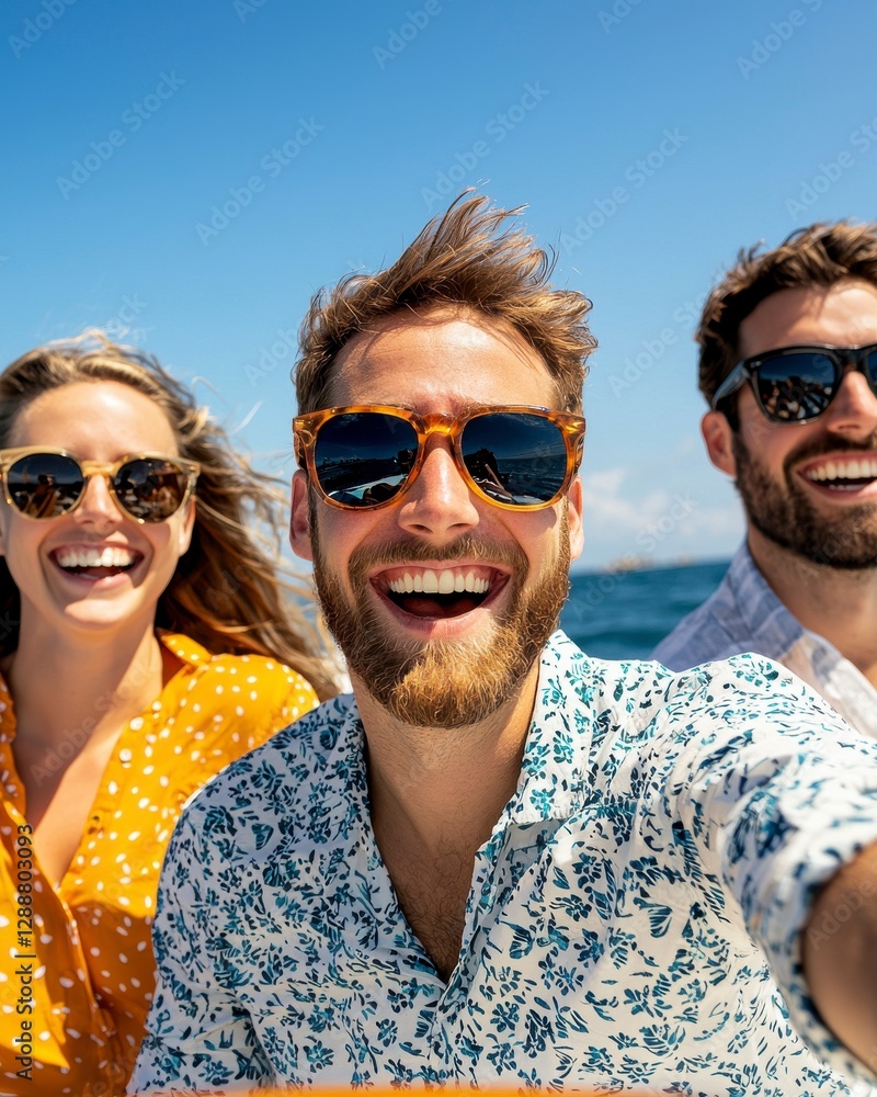 Friends Enjoying Laughter on a Speedboat Ride in the Sun Friends Enjoying Laughter on a Speedboat Ride in the Sun