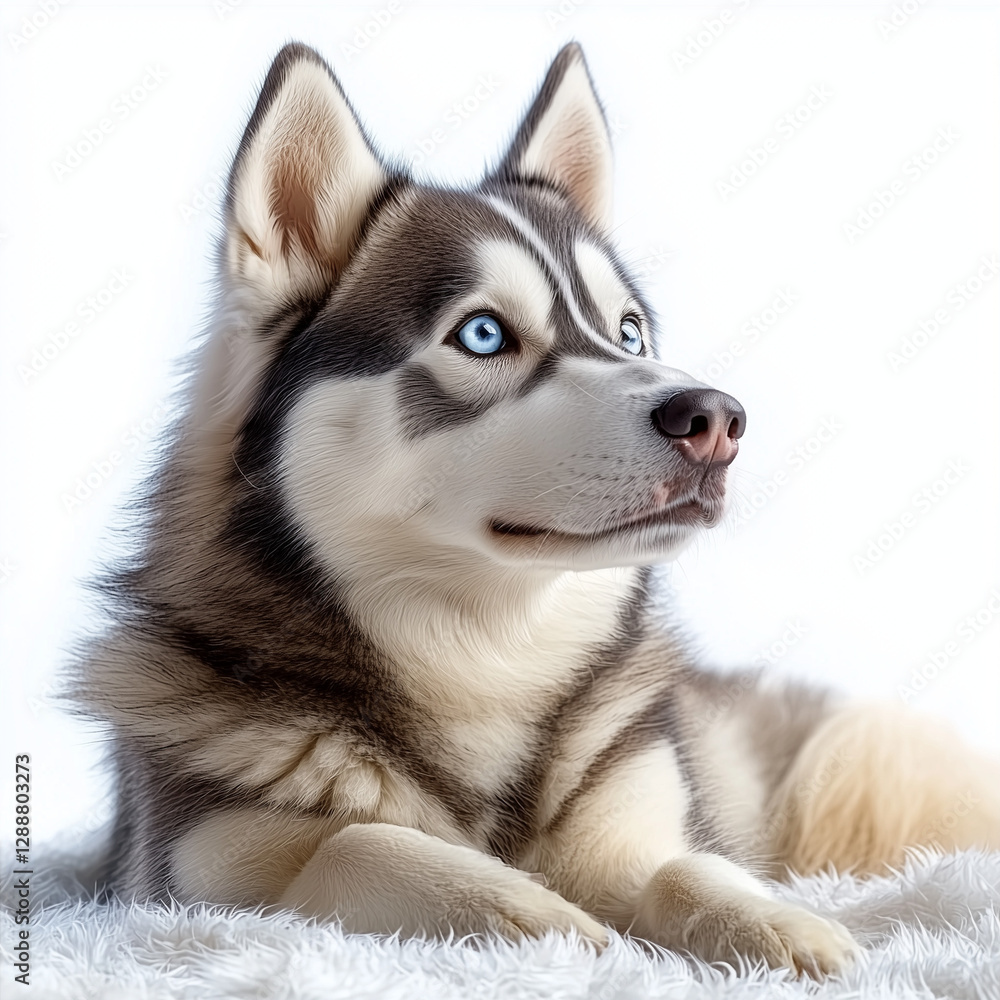 Siberian Husky with Striking Blue Eyes Isolated on White Background Siberian Husky with Striking Blue Eyes Isolated on White Background