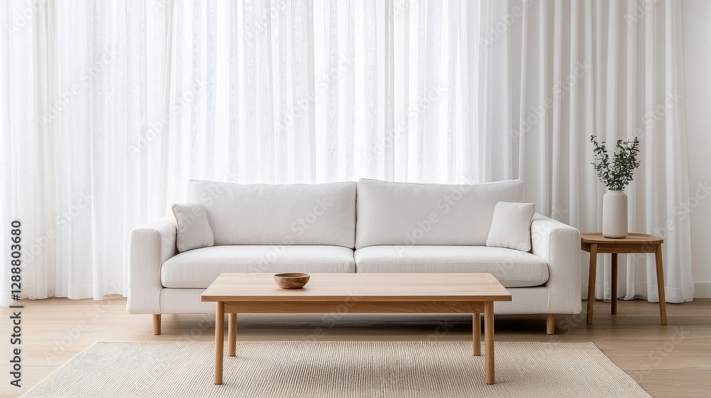 Obraz premium Modern Living Room Design with White Sofa and Wooden Elements