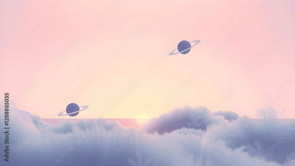 An ethereal sky with pastel tones stretches over a cloud-covered landscape An ethereal sky with pastel tones stretches over a cloud-covered landscape