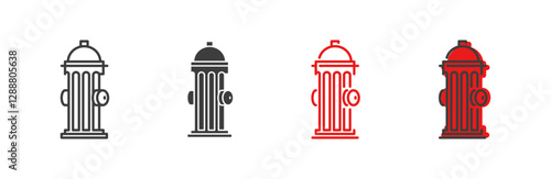 Fire hydrant vector outline and flat icon set