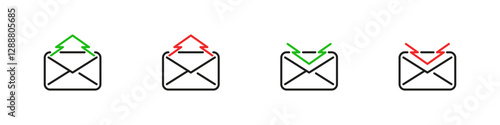 Receive and Send message envelope with arrow vector outline icon set
