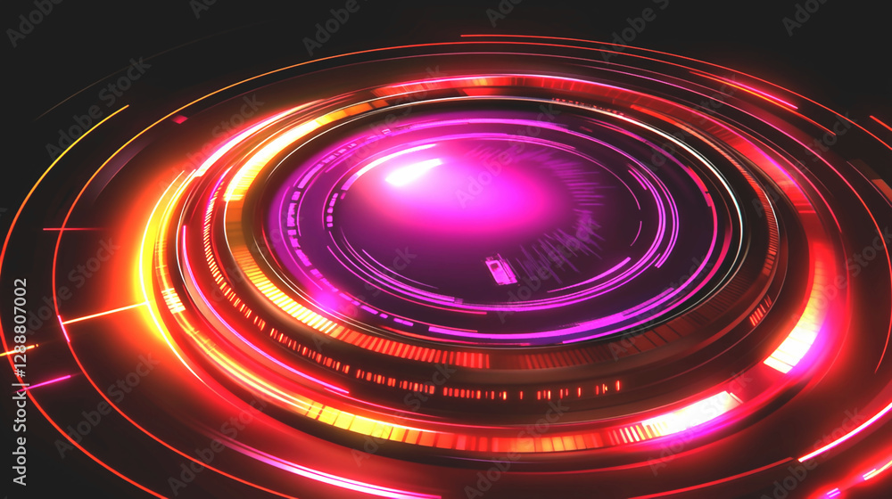 Obraz premium Abstract Glowing Pink Purple and Red Circular Lights on Dark Background