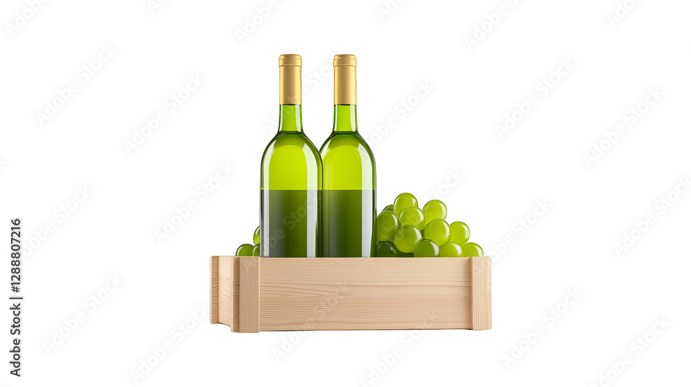 Naklejka premium Rustic charm, wine bottle presented in a wooden box for cellar storage or gifting