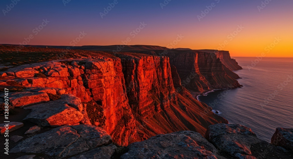 Fototapeta premium Stunning sunset illuminating majestic cliffs by the ocean