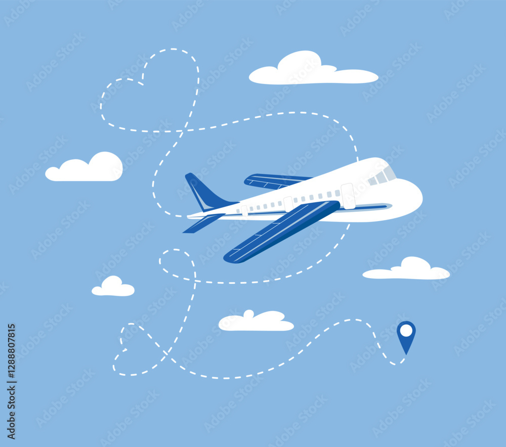 custom made wallpaper toronto digitalAirplane in the air with a heart shaped destination line. Love of travel.