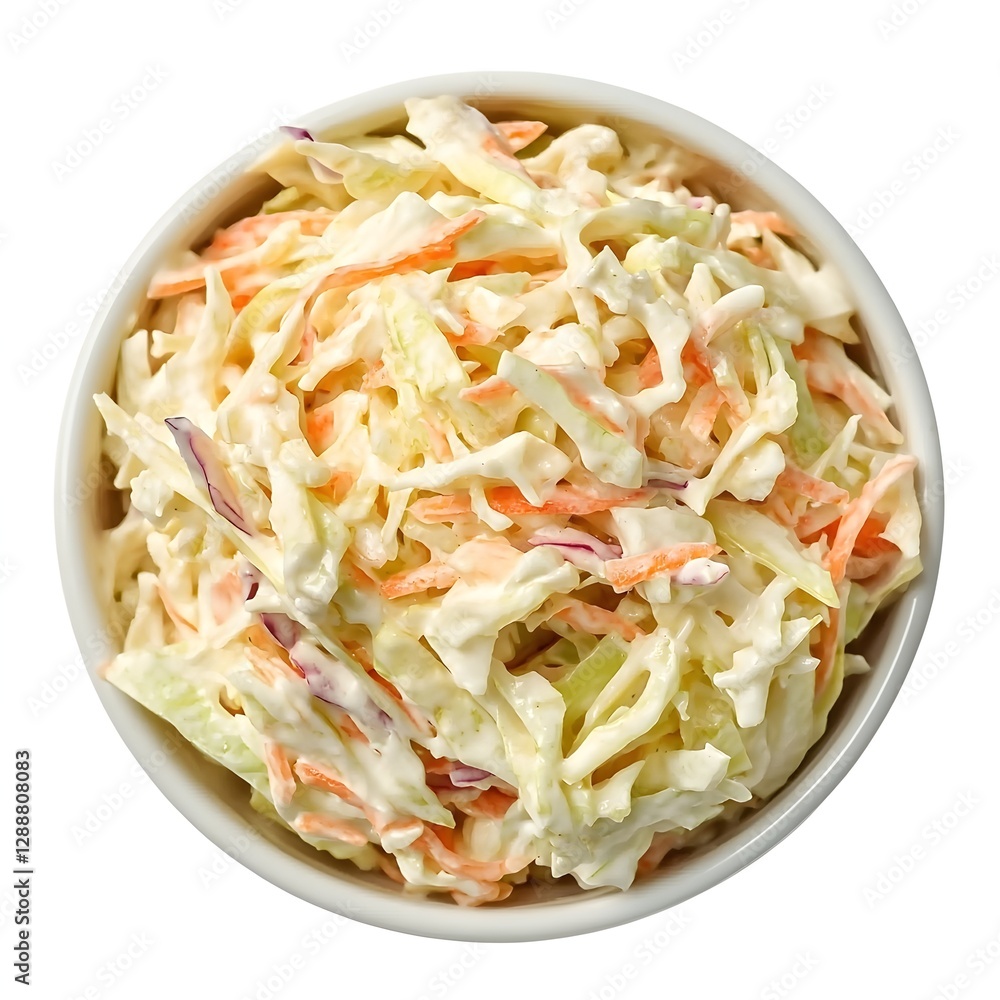 Creamy Coleslaw in Small Serving Bowl with Top-Down View Creamy Coleslaw in Small Serving Bowl with Top-Down View