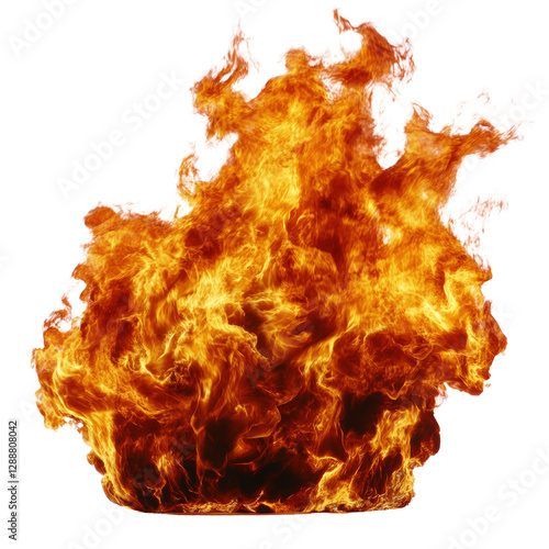 Bright orange flames flickering against a solid black background creating a dramatic fire effect isolated on transparent background..