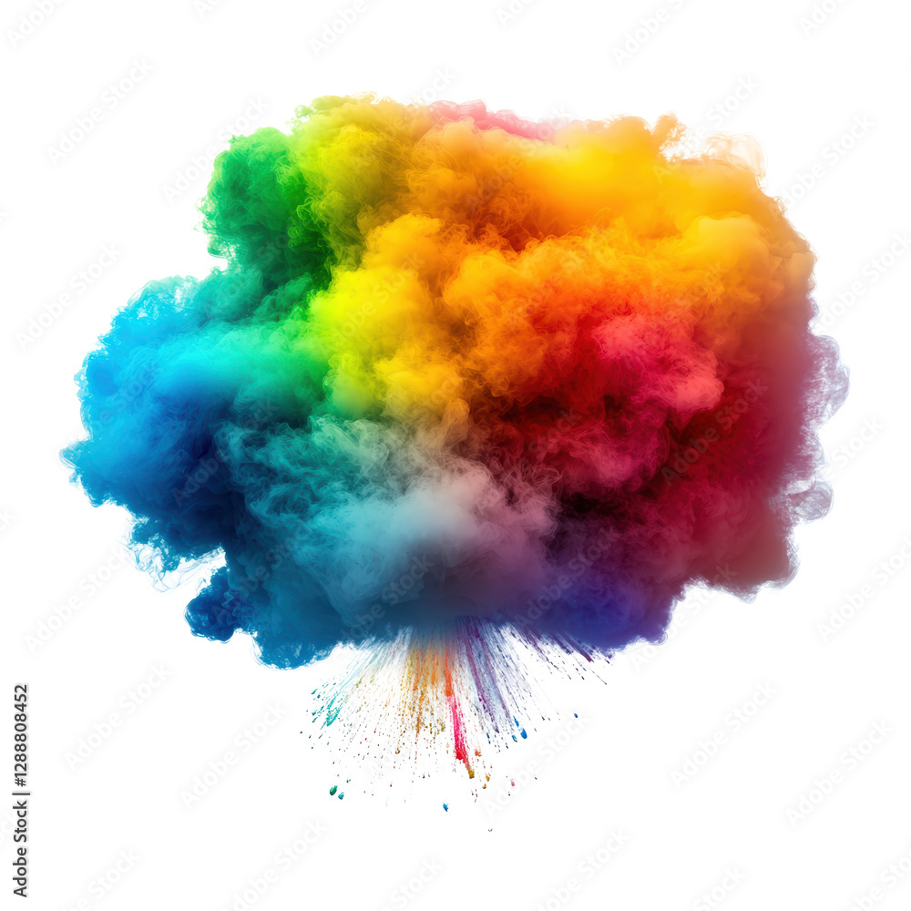 Fototapeta premium Colorful cloud of powder in various shades with a vibrant and dynamic appearance on a white background isolated on transparent background..