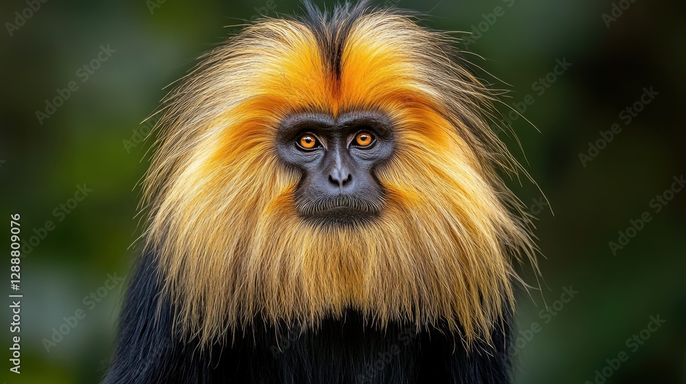 The golden mane of a lion-tailed macaque, perched high in the Western Ghats rainforest canopy. The golden mane of a lion-tailed macaque, perched high in the Western Ghats rainforest canopy.
