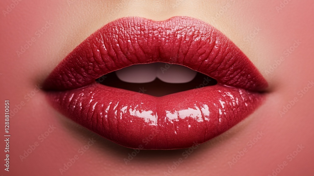Close-up of Glossy Red Lips, Beauty and Fashion, Sensual Expression Close-up of Glossy Red Lips, Beauty and Fashion, Sensual Expression