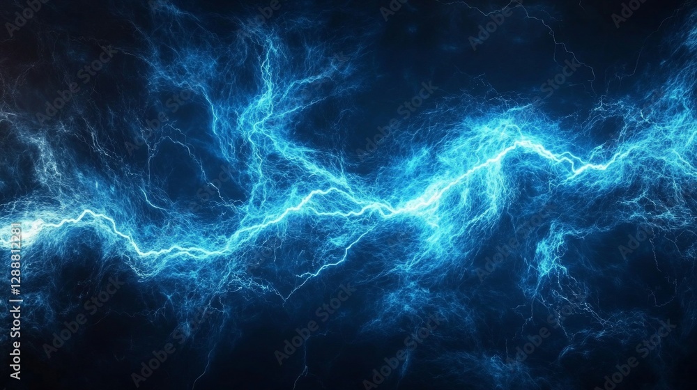 Electric Blue Lightning Storm Background with Energy Power Effect Electric Blue Lightning Storm Background with Energy Power Effect