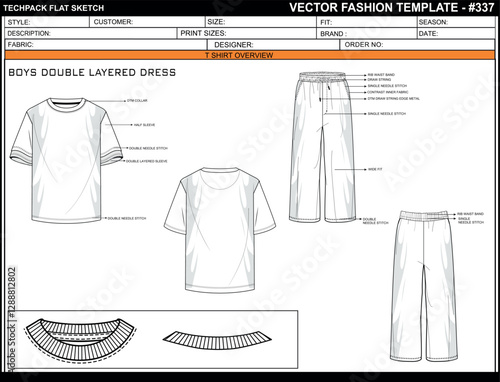 BOYS SHORT SLEEVE WITH EXTN SLEEVE SKETCH FASHION TEMPLATE TECHNICAL DRAWING ILLUSTRATION