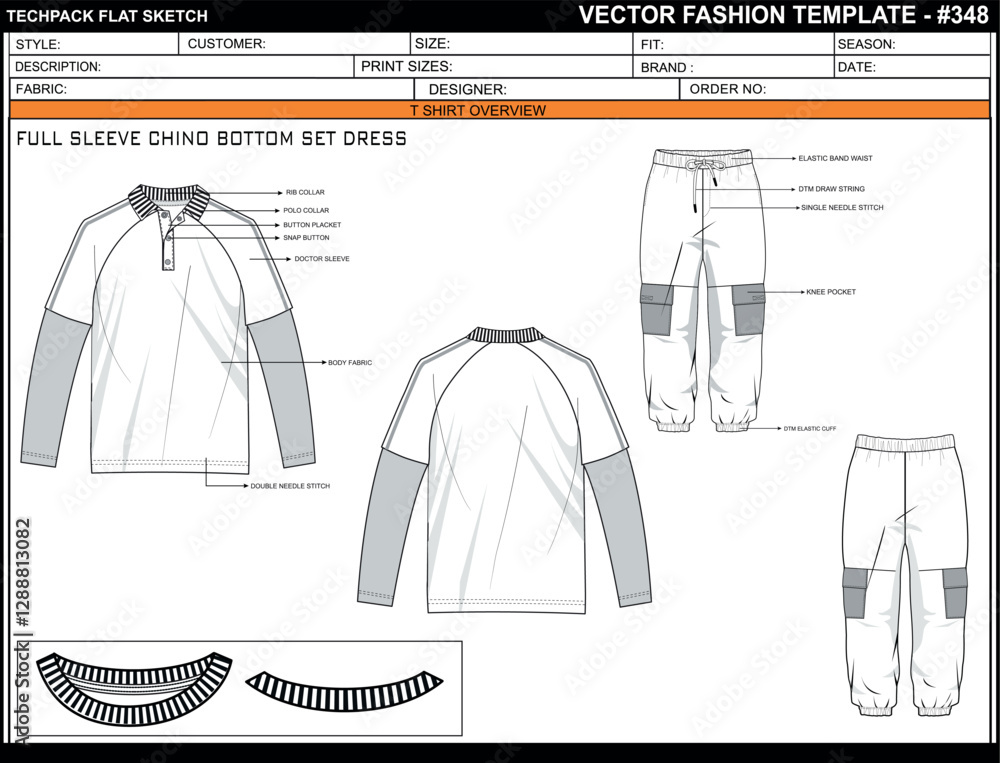 Fototapeta premium BOYS POLO TEE WITH DOCTOR SLEEVE FLAT SKETCH FASHION TEMPLATE TECHNICAL DRAWING ILLUSTRATION
