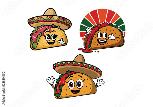 Adorable Kawaii Taco Illustrations: Vectors for Food Fun Download kawaii taco vectors! Features cute tacos with faces and sombreros. Perfect for adding fun to your food-related designs.