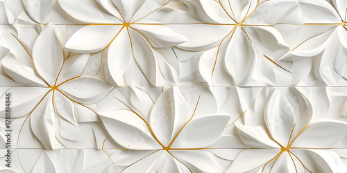 Sophisticated white background with artistic gold accents, forming a stylish pattern suitable for upscale decor and creative projects.