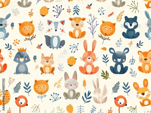 Cute patterns of small animals, children's sticker style prints

