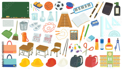 小学校のイラスト素材セット ベクター素材