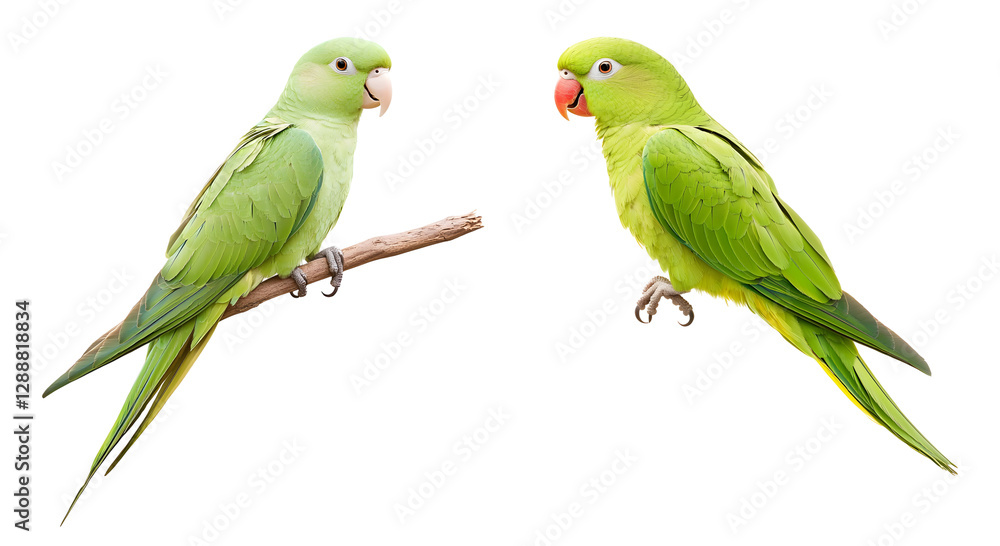 Fototapeta premium Green parrot isolated on transparent background.