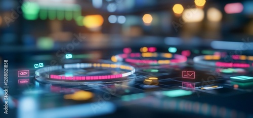 Wallpaper Mural Futuristic digital interface with glowing rings and icons. Torontodigital.ca