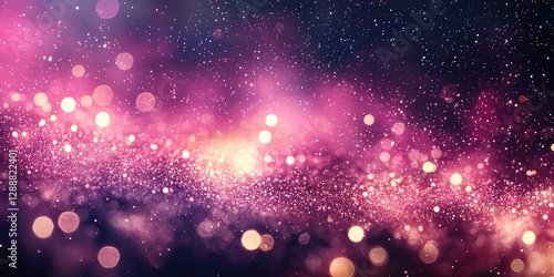 Mystical pink starry night with glowing fairy light sparkles.