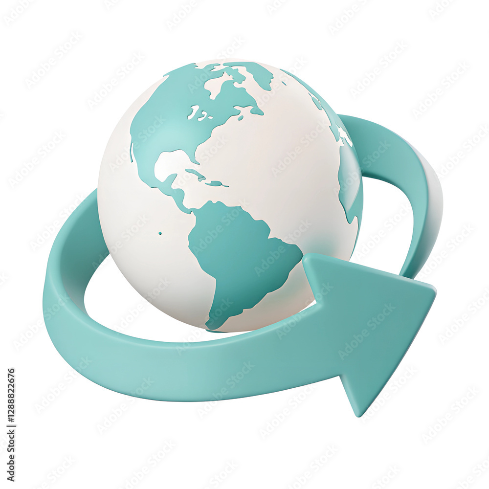 Naklejka premium 3D icon style, 3D Arrow Circling a Globe