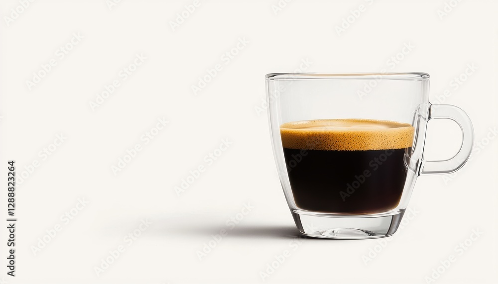 Freshly pulled espresso shot in a glass cup, highlighting deep coffee tones, placed against a clean white background for a minimalist feel Freshly pulled espresso shot in a glass cup, highlighting deep coffee tones, placed against a clean white background for a minimalist feel