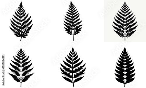 stylized fern leaf silhouettes on white background.