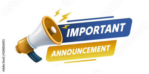 Important Announcement, megaphone announces news. Vector illustration