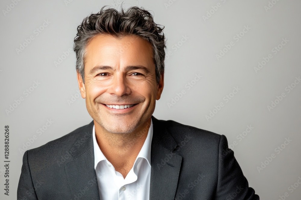 Smiling businessman portrait against plain backdrop