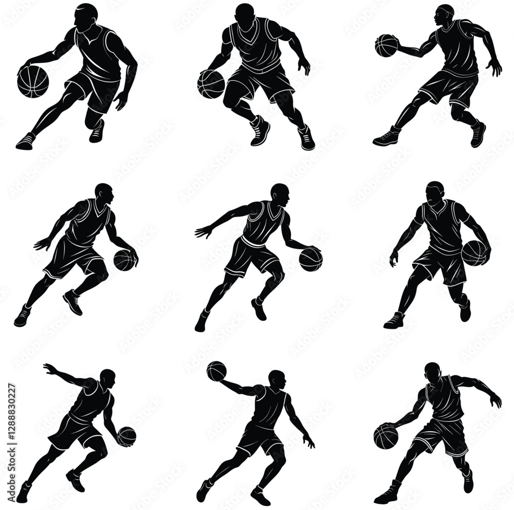Set of basketball player silhouette Set of basketball player silhouette