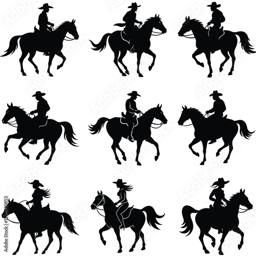 Set of cowboy silhouette