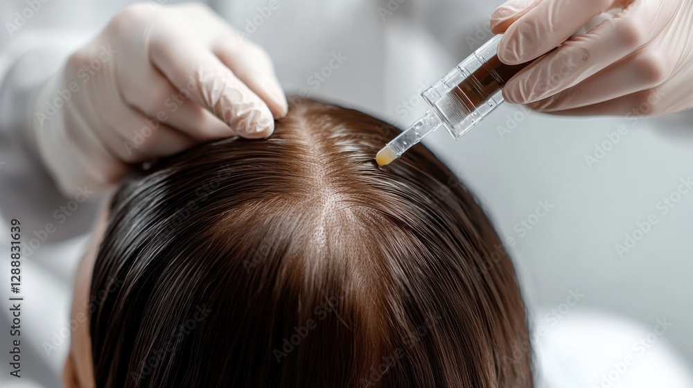 Fototapeta premium Hair restoration session in a clean wellness clinic. Featuring rejuvenating regrowth treatments and natural hair rejuvenation