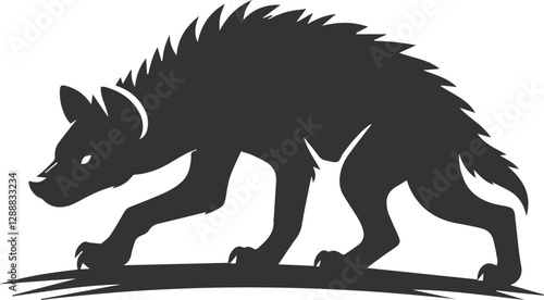 A hyena creeping forward with its belly low to the ground vector animal silhouette