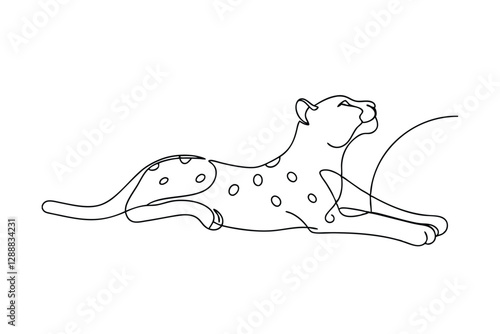 Elegant Cheetah Line Art OneLine Drawing, Wildlife, Big Cat, Animal, Spotted, Graceful, Resting, Wil