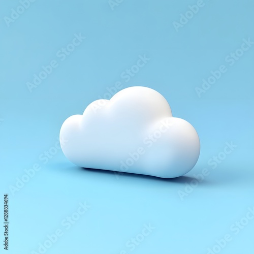 Minimalist 3D White Cloud Icon on Serene Blue Background