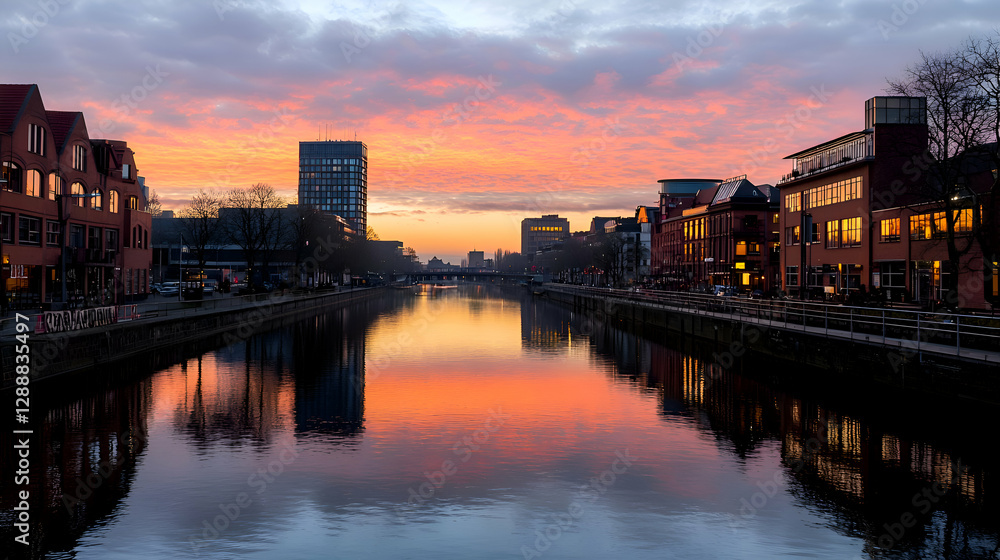 Fototapeta premium City Canal Sunset Reflection