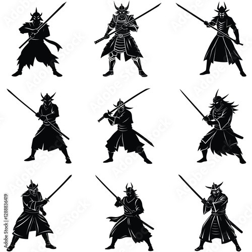 Set of Samurai silhouette