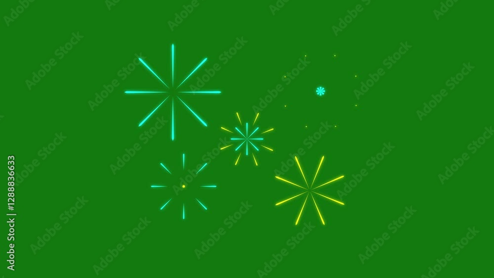 Shimmering Line Firework, Animated Burst Effect, Green Background, 4K Shimmering Line Firework, Animated Burst Effect, Green Background, 4K