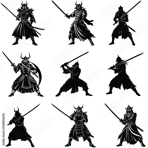 Set of Samurai silhouette