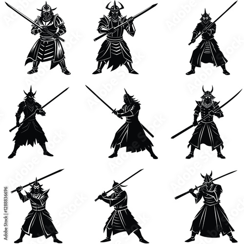 Set of Samurai silhouette
