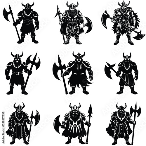 Set of Viking Warrior silhouette