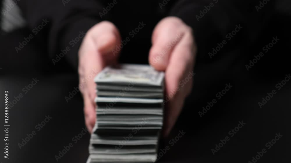 A man or a swindler, the swindler, rubbing his hands, takes the money for himself. Concept of robbery, deception, fraud and corruption A man or a swindler, the swindler, rubbing his hands, takes the money for himself. Concept of robbery, deception, fraud and corruption